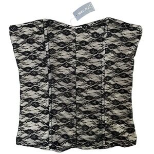 NWT Deadstock Y2K Wet Seal Corset Top Women XL Black Lace Strapless Smocked